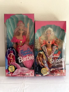 Fountain Mermaid Barbie 1993 and Skipper with Sea Twins 1993 NRFB Vintage Mattel - Picture 1 of 8