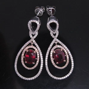 SOLID 14Kt TWO TONE GOLD NATURAL BLOOD RUBY VS DIAMOND STUD EARRINGS - Picture 1 of 3