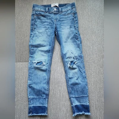 Jeans skinny Abercrombie infantil azul rasgado - Imagem 1 de 4