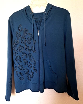 ZIPPERED HOODIE SIZE MEDIUM COTTON KNIT EMBELLISHED WOMEN'S ONQUE CASUALS - Image 1 of 4