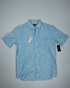 Camisa Club Room Para Hombre Pequeña Buttondown Manga Corta Tinta Pálida Azul Lino - Imagen 1 de 7