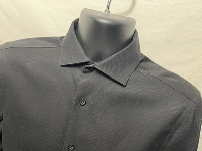 Camisa de vestir Calvin Klein ajustada sin planchar 15 32-33 negra mezcla de algodón B2 Foto 1 de 4