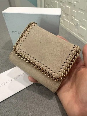 SALE!! $445 Stella McCartney Women Trifold Wallet Falabella Sand Beige - Image 1 of 4