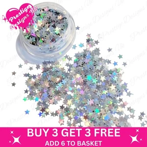 Silver Holographic Star Sequins Pot Nail Art Resin Craft Glitter Mix - Picture 1 of 3