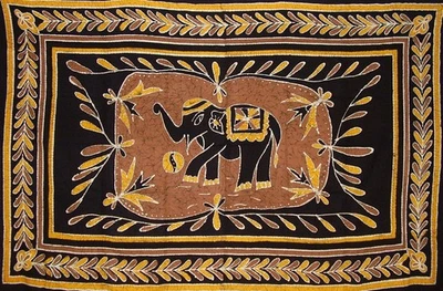 Tapiz de elefante Lucky Batik Look algodón extendido 104" x 70" doble marrón Foto 1 de 2