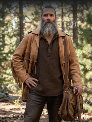 Chaqueta de gamuza de cuero Buckskin para hombre flecos hombre de montaña nativo americano Foto 1 de 4