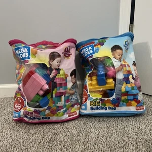 160 Assorted MEGA BLOKS First Builders Toddler Blocks W/ CARRY BAG SEE PICS - Picture 1 of 1