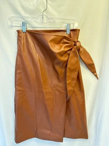 NWT Grace Karin Skirt vegan leather Brown  sz S faux wrap Fall classic Chic - Picture 1 of 4