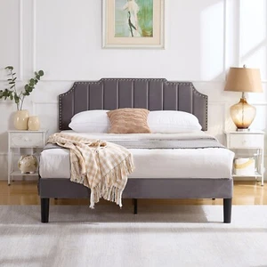 VECELO Bed Frame Twin/Full/Queen Size Wooden Slats Support Adjustable Headboard - Picture 1 of 60