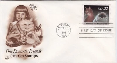 USPS FDC #2373 1988 22¢ Abyssinian and Himalayan Cats ArtCraft ST2451 - Image 1 of 2