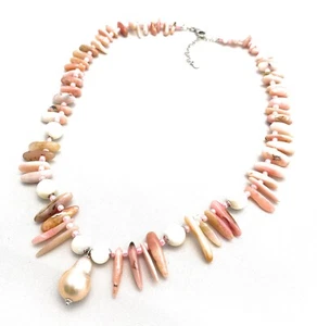 Collana frange opale rosa madreperla perla barocca argento rodio regolabile - Imagen 1 de 6