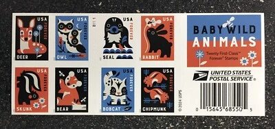 2025USA Forever Baby Wild Animals - Booklet of 20  Mint flowers - Image 1 of 2