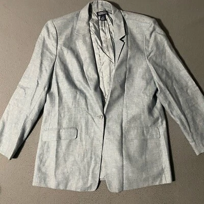 Vintage Lands’ End Blazer Womens 18 Blue Pockets Wool Silk Linen Blend Jacket - Image 1 of 4