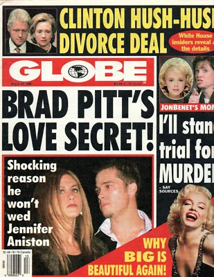 GLOBE Magazine March 30 1999 Brad Pitt JonBenet Ramsey Jan-Michael Vincent - Image 1 of 2