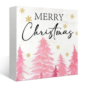 Merry Christmas Wooden Box Sign for Home Office Shelf Desk Winter Decor - Picture 1 of 6