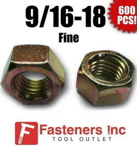 (Qty 600) 9/16-18 Fine Grade 8 Finish Hex Nuts Yellow Zinc Plated Hardened Bulk - Imagen 1 de 3