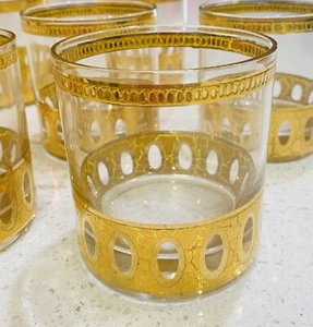 1 MCM Durchbruch Antigua Glas 22kt Goldrand Ovale Lowball Whiskey Saft - Bild 1 von 3