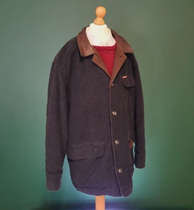 Marlboro Classic Car Coat Mens XL Tartan Lined Leather Collar Navy Wool Jacket C - Picture 1 of 14