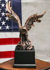 Open Winged American Bald Eagle Landing On Rock Steppes Figurine With Base