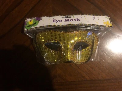Mardi Gras Gold Sequin Mask with Tie Closure NIP - Image 1 of 4
