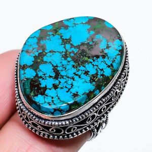 Tibetan Turquoise Gemstone Handmade 925 Sterling Silver Jewelry Ring Size 7.5