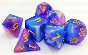 7pcs Blue Pink Purple Polyhedral Dice DND RPG MTG D20 Role Playing Game Tabletop - Picture 1 of 9
