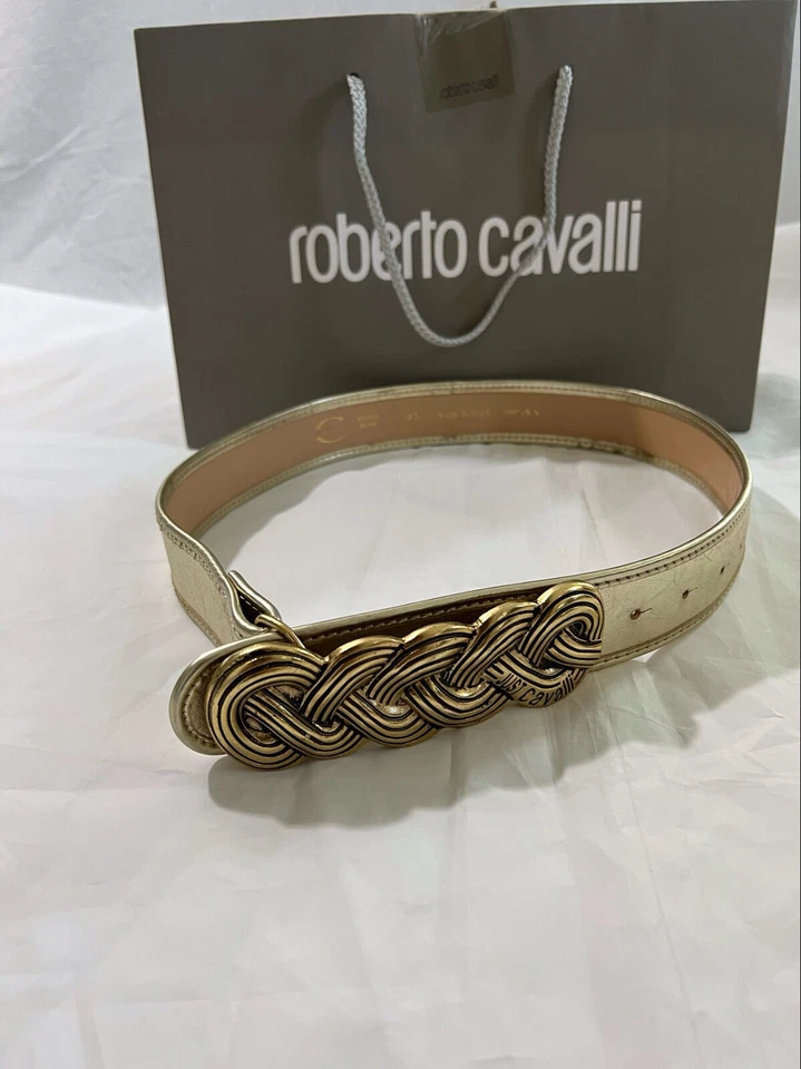 Auténtico cinturón para mujer Roberto Cavalli cuero dorado HECHO EN ITALIA R05FPB80709 Foto 1 de 4