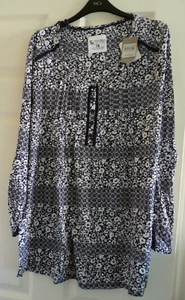 New Lady's TU Cotton Mix Navy Blue Long Sleeve Scoop Neck Tunic 18 B47in L30in - Picture 1 of 10