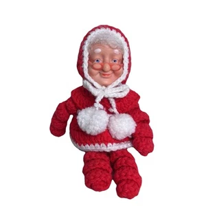 Vintage Gummi Gesicht Frau Claus gehäkelte Puppe Figur Weihnachten Urlaub Dekor 10" - Bild 1 von 11