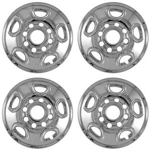 4 CHROME 16" 8 Lug Wheel Skins hubcaps Simulators Center Covers for Express Van - Picture 1 of 12