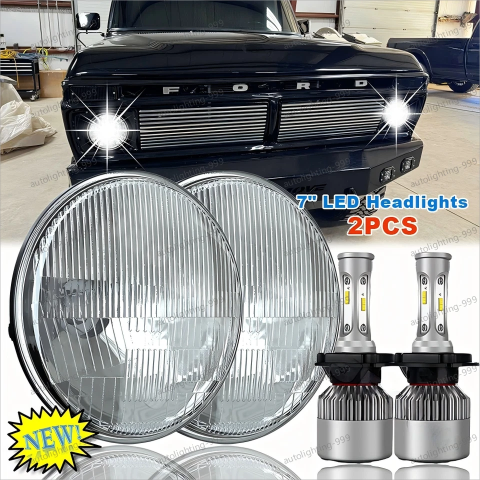 Faros LED redondos de 7 pulgadas de haz alto bajo con DRL para Ford F-100 F100 1969-1979 2 piezas Foto 1 de 4