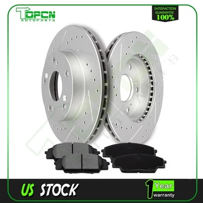 Front brake pads and rotors Drilled Slotted For 2003 2004 2005 2006 Acura RSX - Imagem 1 de 4