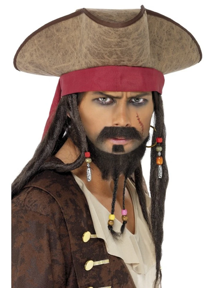 Hombre Pirata Caribeño Capitán Envejecido Sombrero Con Rastas Disfraz Accesorio Foto 1 de 1