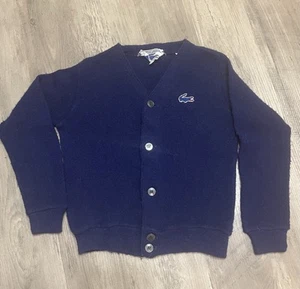 Chemise Lacoste Cardigan Button-up Sweater Boys 5 Navy Blue Alligator Orlon - Picture 1 of 5
