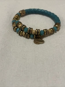 Turquoise Leather And Gold Beaded Alex & Ani Wraparound Bracelet - Picture 1 of 1