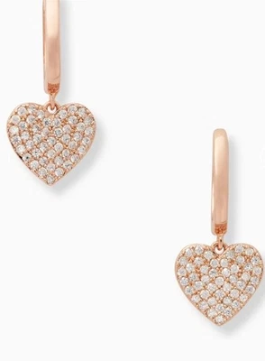 Серьги Kate Spade Yours Truly Pave Heart Drop Huggie цвет розового золота прозрачные фианиты - Изображение 1 из 4