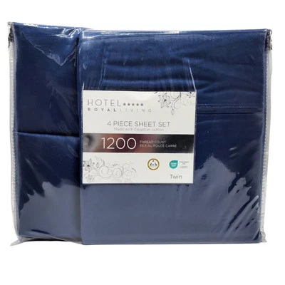 Hotel Royal Living Twin Navy Blue Sheet Set x4 1200 Thread Count Egyptian Cotton - Image 1 of 4