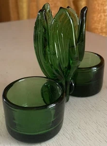 Vintage Hand Blown Studio Art Glass Tulip Lotus Votive Tea Light Candle Holder - Picture 1 of 10