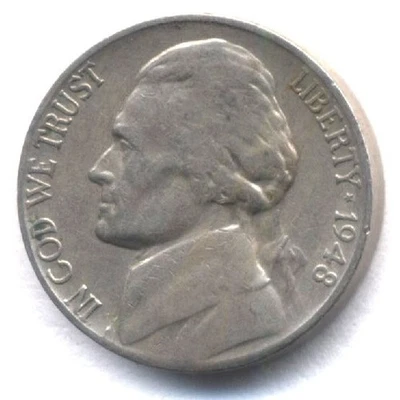 1948 S JEFFERSON NICKEL SCARCE RARE US AMERICAN OLD AUCTION  5 CENT COIN #1216 - Image 1 of 2