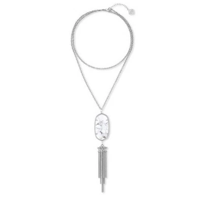 Kendra Scott Howlite & Silver Rayne Tassel Necklace Marble Long - Image 1 of 4