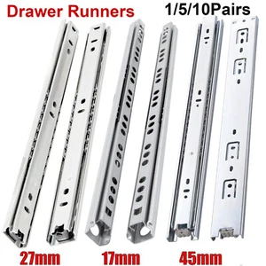 Drawer Runners Grooved Ball Bearing Slides Ball Bearing Rails 17mm 27mm 45mm UK - Picture 1 of 47