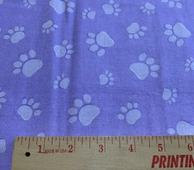 Dog Paw Prints Cotton Flannel Fabric Remnant 44 X 13 Lavender With White Prints - Image 1 of 3