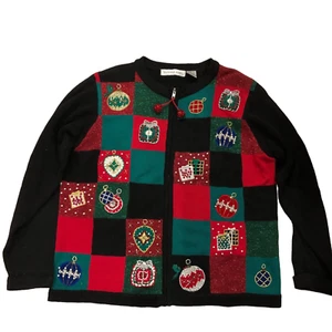 Weihnachten Strickjacke durchgehender Reißverschluss Pullover Damen Perlen Ornamente Baumwolle Ramie Large - Bild 1 von 13