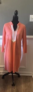 CROWN AND IVY NWT coral long sleeve mandarin collar tunic dress Large - Picture 1 of 7