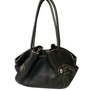 Cole Haan Bag Black Pebble Leather Women's Drawstring Hobo Shoulder Bucket - Picture 1 of 12