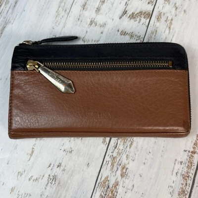 Carteira organizadora de couro Perlina New York clutch marrom/preto 2 tons com zíper - Imagem 1 de 4