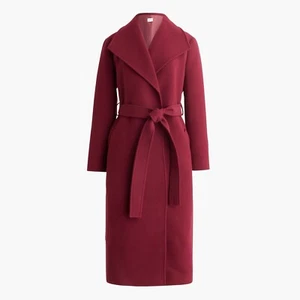 New JCREW Size 16 Belted Wool-Blend Coat in Burgundy $328 CD824 - Picture 1 of 5