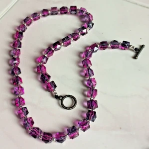 Two Tone Purple Coloured Faceted Cube Bead Necklace. Length 19 Inches. - Picture 1 of 6