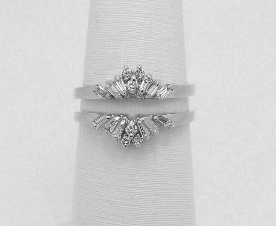 1 Ct Round and Baguette Cut CZ Enhancer Guard Band Ring 14K White Gold Plated - Image 1 of 4