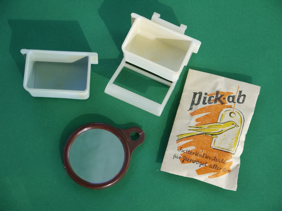 DDR Vogel Sitzstange Futter Napf Tränke Kalk Futterkalkschale Spiegel Zubehör - Bild 1 von 1
